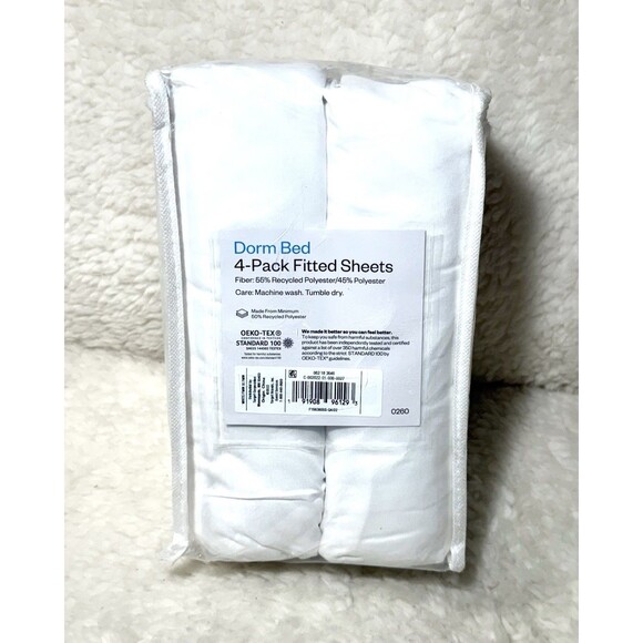 4-pack Twin/Twin XL Dorm Bed Fitted Sheets White Microfiber - Room Essentials - Picture 4 of 4